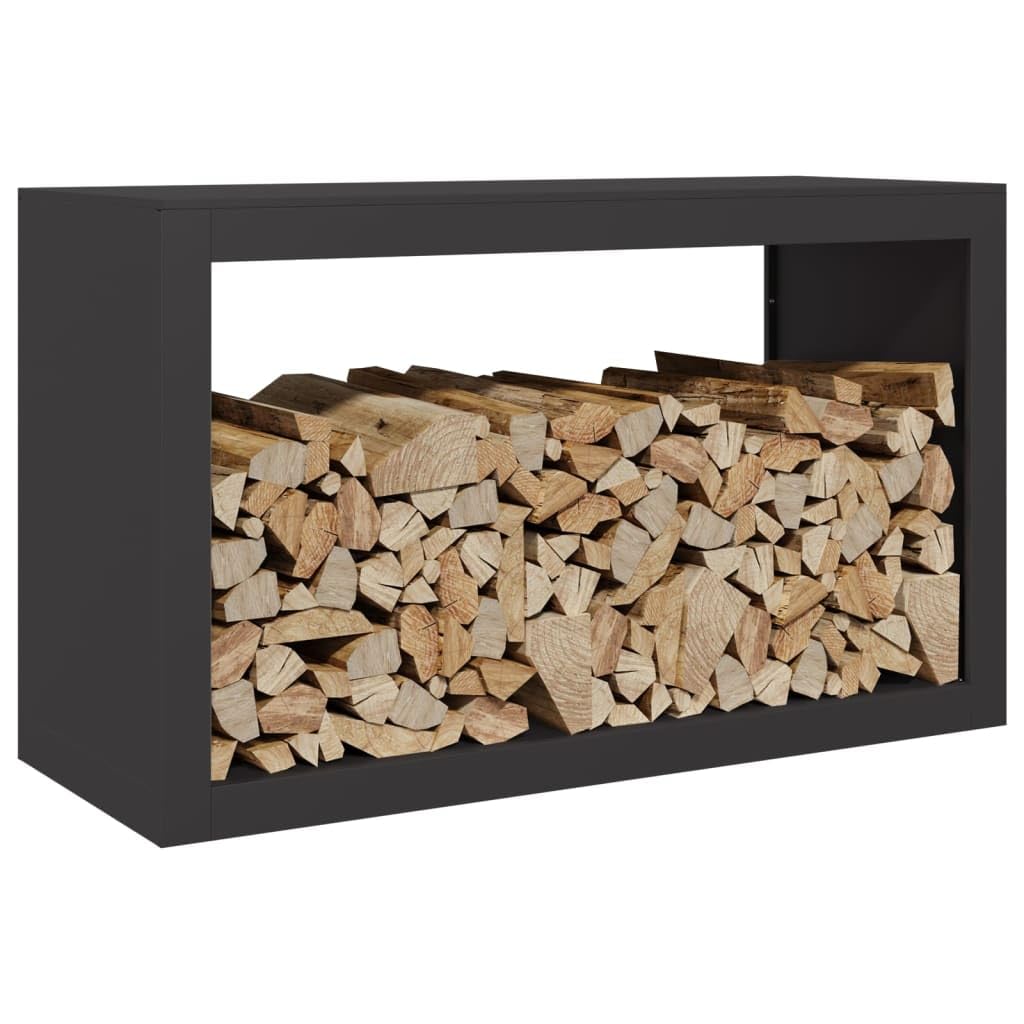 Estantería para leña, acero negro, 100 x 40 x 60 cm, para guardar y ordenar en el salón, jardín, terraza, interior