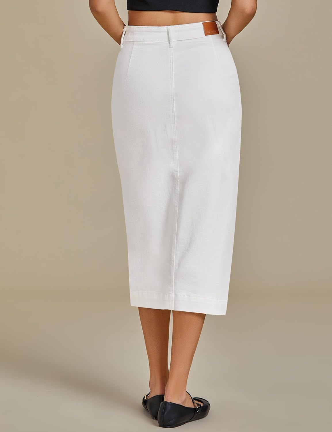 luvamia Jean Skirts for Women Denim Trendy Casual Stretchy High Waisted Midi Front Pockets Below Knee Skirt with Slit - Image 2