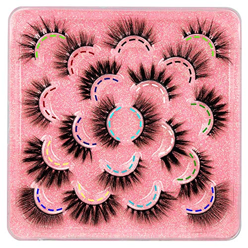 JIMIRE False Eyelashes 10 Variety Styles Fluffy Lashes 3D Natural Volume Faux Mink Fake Lashes 10 Pairs Pack
