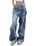 Women Wide Leg Jeans Mid-Low Waist Baggy Jeans Loose Boyfriends Jeans Y2K 90s Denim Pants