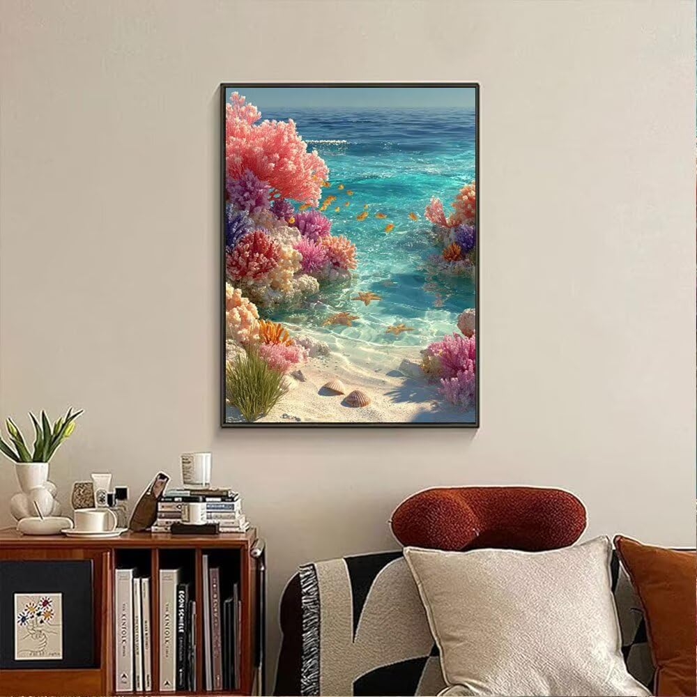 Koral Plażowy Diament Malarstwo Dorosłych Zestawów, 5D Okrągłe Diamenty Malarstwo Dzieci Malarstwo, Diamant Sztuka Haft Cross Stitch Obrazy, Mozaika Sztuka Do Dekoracji Ściany 100x130cm hJ8-545