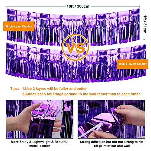 Image of 4 Pack Iridescent Fringe Float Curtain, Metallic Foil Fringe Garland Wall Hanging Drapes Tassel Foil Float for Parade Float Trailer, Birthday Holiday Outdoor /Indoor Party Decoration (Purple)
