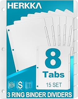 8-Tab Binder Dividers, HERKKA 3 Ring Binder Dividers with Reinforced Edge, 3 Hole Punch Section Index Dividers for Binder...