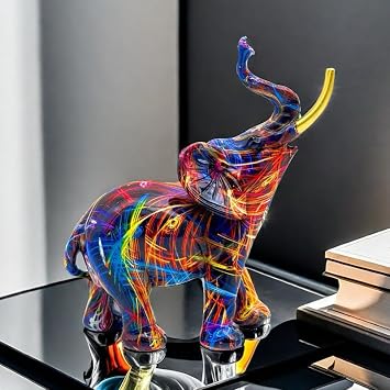 Elephant Statue Colorful Sculpture Frgurine for Home Office Living Room Desktop Decoration Figurines Indoor Decor