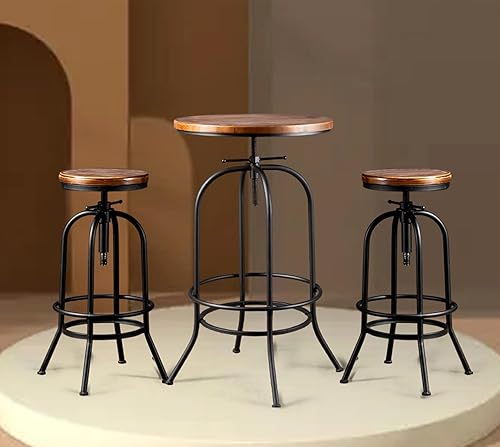 Miniatura 1 de Juego de mesa de bar con 2 taburetes, mesa redonda de 3 piezas, sillas compactas, mesa de altura para cocina, comedor, sala de estar, fiesta,