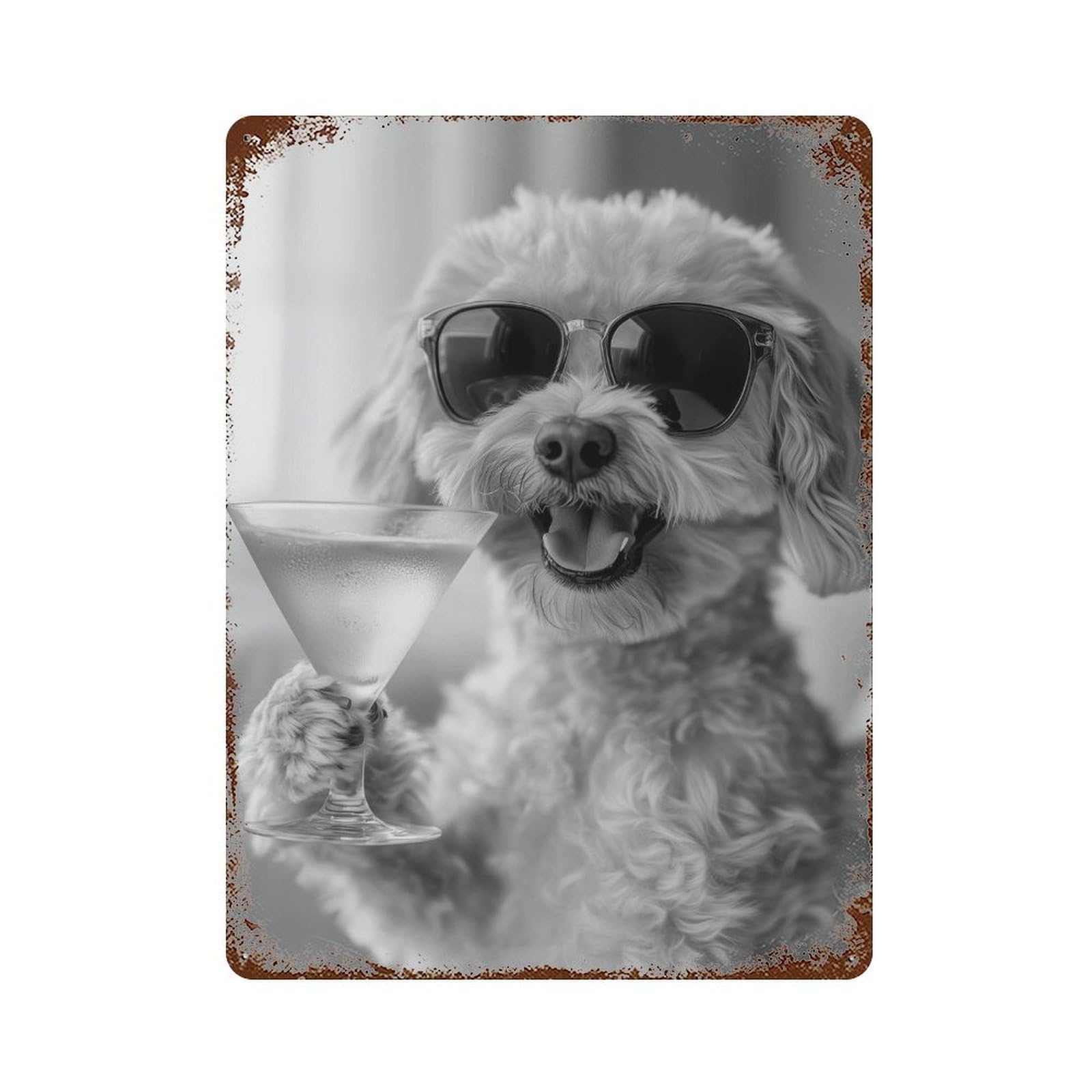 xiaoxiaoshen Cavachon Drinking Cocktail Print Wall Decor Art Metal Tin Poster Modern Home Decor Art Home Bar Shop Decorations Vintage Sign 40x30cm