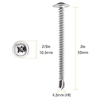 Vista 4 de Tornillos autorroscantes de acero inoxidable #8 x 2 410 para metal, plástico y madera, cabeza de armadura modificada Phillips Drive, tornillos