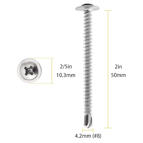 Miniatura 4 de JEGONFRI Tornillos autorroscantes de acero inoxidable #8 x 2 410 para metal, plástico y madera, cabeza de armadura modificada Phillips Drive,