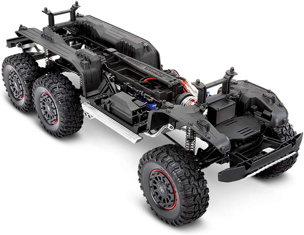 Chassis of the Traxxas TRX-6 without the body, showing internal components