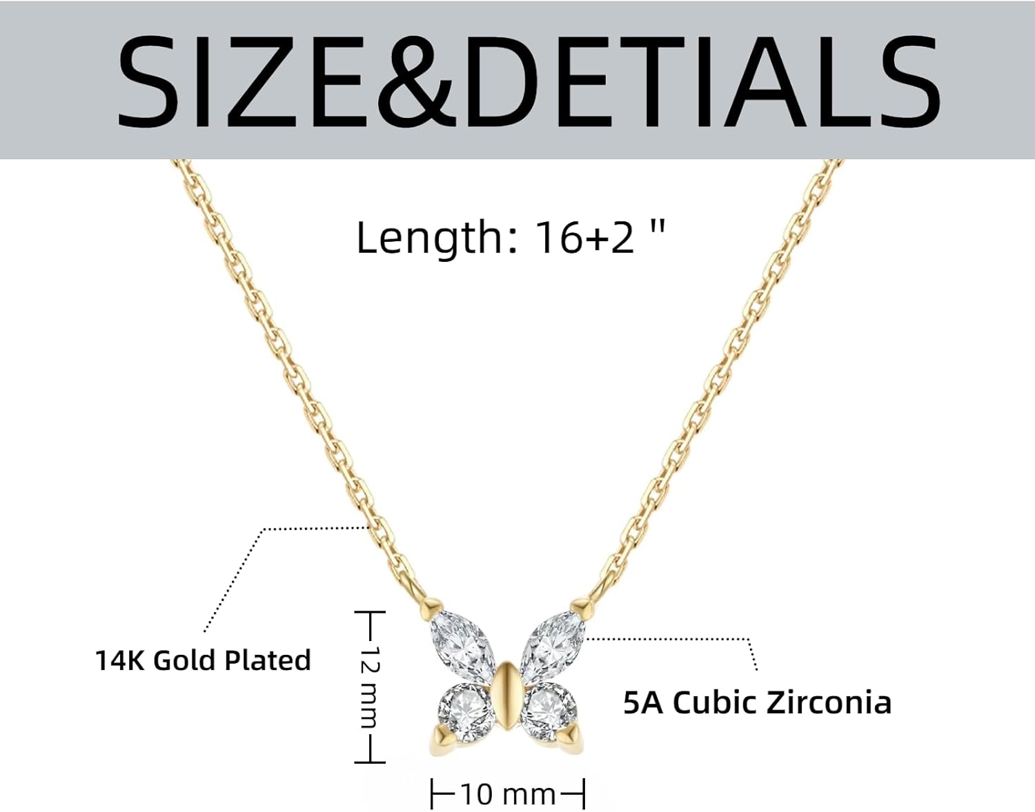E Butterfly Necklace 14k Gold Plated Cubic Zirconia Butterfly Pendant Choker, Butterfly Jewelry Birthday Anniversary Gifts for Women Her - Image 5