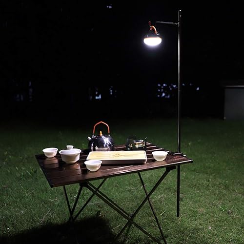 Miniatura 5 de Fdit Soporte de luz portátil para acampar, soporte de luz plegable de aleación de aluminio negro, poste de lámpara de mesa para acampar al aire