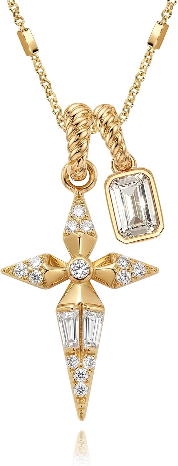 Fettero Cross Necklace for Women Dainty 14K Gold Plated Cross Pendant CZ Gold Necklace Waterproof Non Tarnish Necklaces for Women Trendy Jewelry Faith Christian Religious Jewelry Easter Gifts