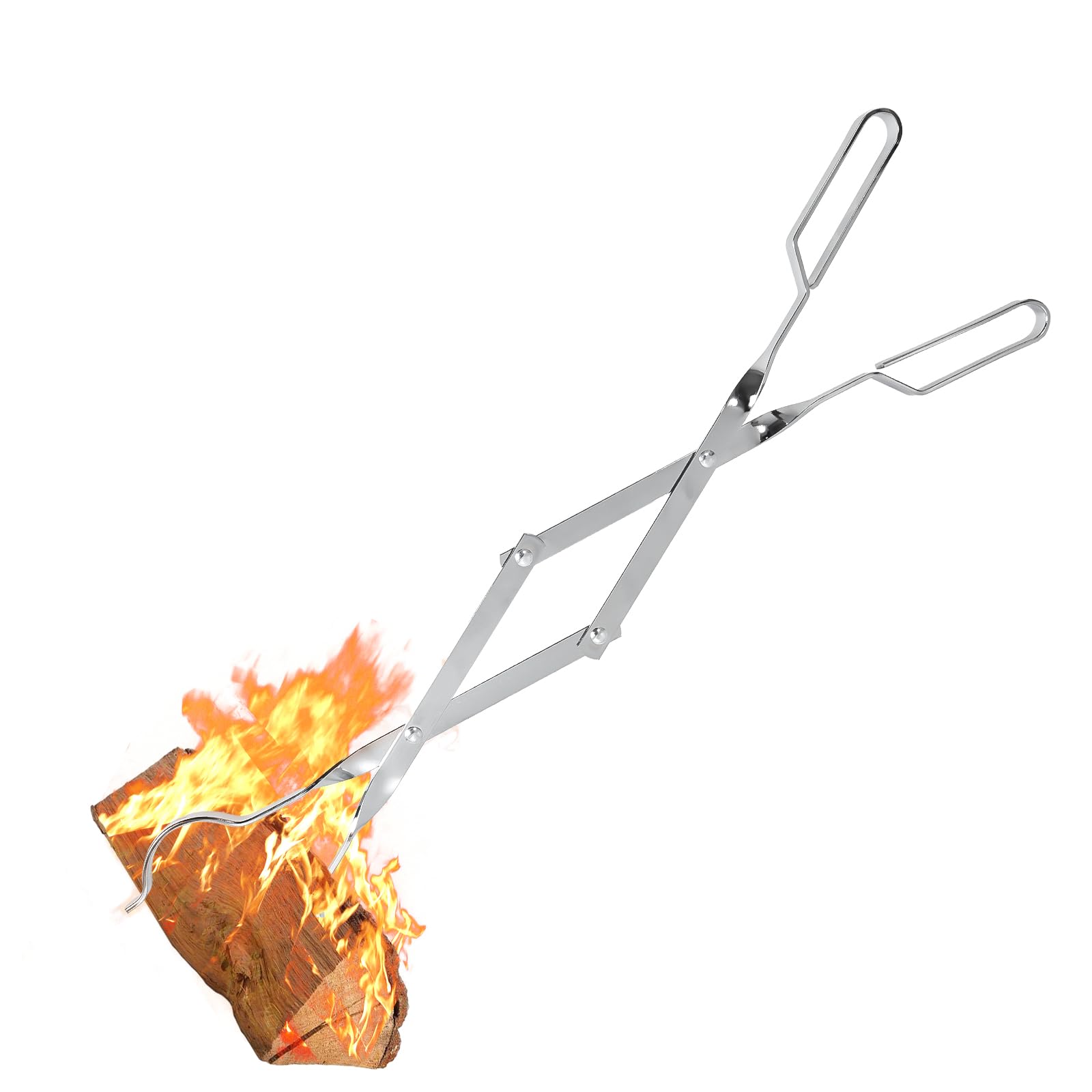 Uten Silver 26" Fireplace Tongs Stainless Steel, Fire Pit Tool, Fire Pit Accessories Tool For Outdoor Indoor Camping Bbq