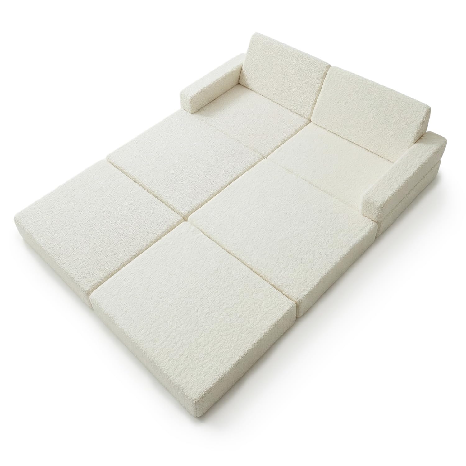 KiddyMoon Canapé Enfant en Mousse Et Housse Teddy, Modulaire Et Pliable, pour Jouer, Lire Et Se Détendre, Crème