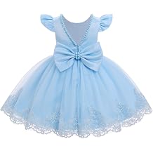 Infant Baby Girls Wedding Flower Girl Dress Pearls Tulle Tutu Dress Bowknot V Back Pageant Party Birthday Formal Dresses