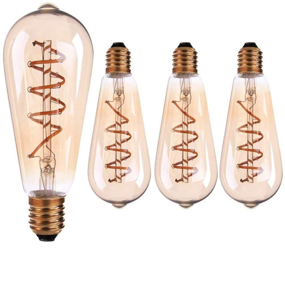 Bombilla LED ST64 de filamento Espiral, Bombilla Edison de 3 W, Base de Rosca E27, Cristal ámbar, 2200 K, lámpara Decorativa Retro Regulable de filamento Flexible, 6 unid