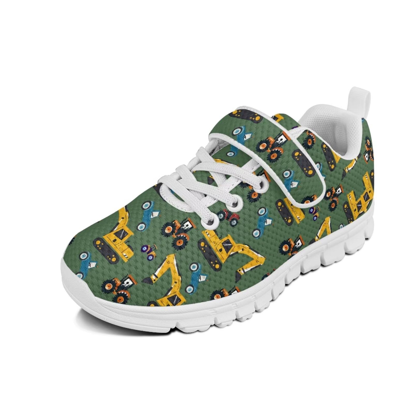 Howilath Buggy & Digger Print Sneakers for Kids Running Tennis Shoes with Single Buckle Athletic Walking Shoes Non-Slip Sole for Outdoor Camping Hiking