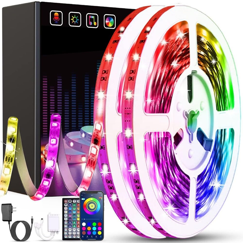 Tiras Luces Led Con Mando A Distancia Luces Led Bluetooth Doble Control Con Mando A Distancia Por Infrarrojos Y Aplicaciones Bluetooth Múltiples Modos Cambio Luz Ambiental Fondo De TV(Waterproof,10m 3