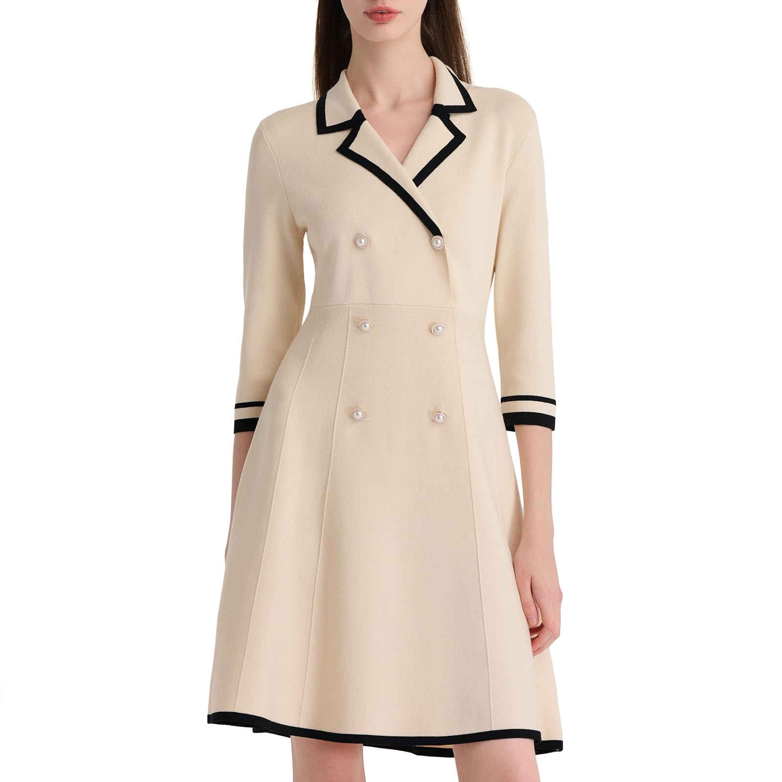 GOELIAJumper Dress for Women, Button up 3/4 Sleeve Knit Mini Jumpers Dresses Sweater 50s Dress for Teacher Work Business