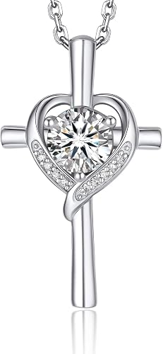 MomentWish Heart Necklace for Women, Christian Gifts for Women 1Carat Moissanite