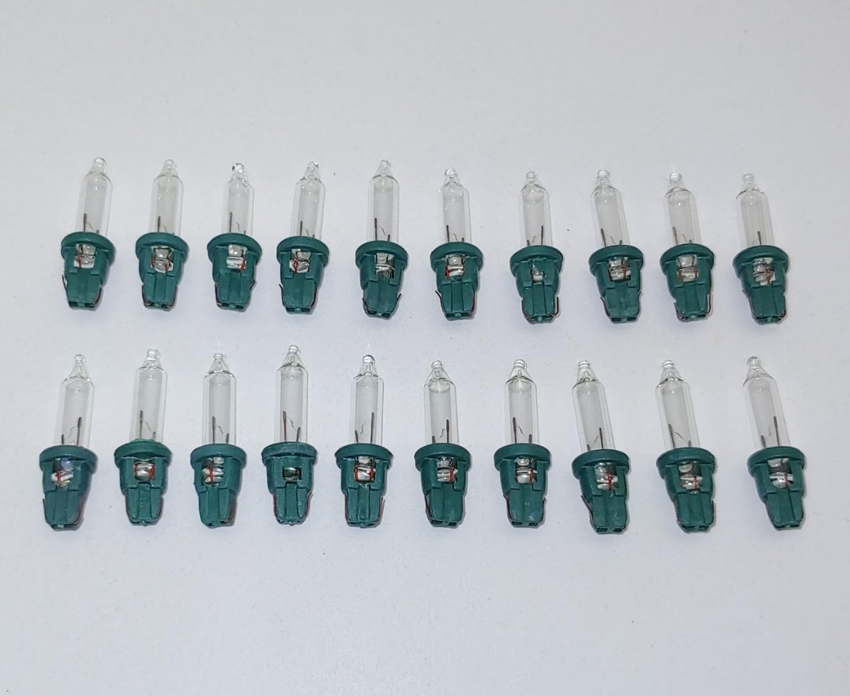 JL Missouri Parts & Misc. 20x 2.5v Volt 0.25w Watt Energy Saving Clear with Green Style D Base. GB Mini Christmas Tree Light Bulbs Indoor/Outdoor. Replacement Bulbs