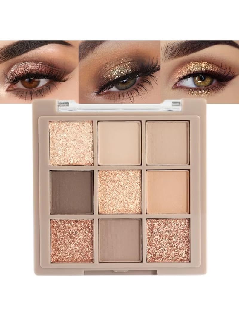 9Colors Rose Gold Grey Brown Colorful Eyeshadow Palette Makeup,Matte Shimmer Korean Natural Neutral Smokey Eye Eyeshadow Palettes Highly Pigmented Naturing-Looking Long Lasting Waterproof Blendable
