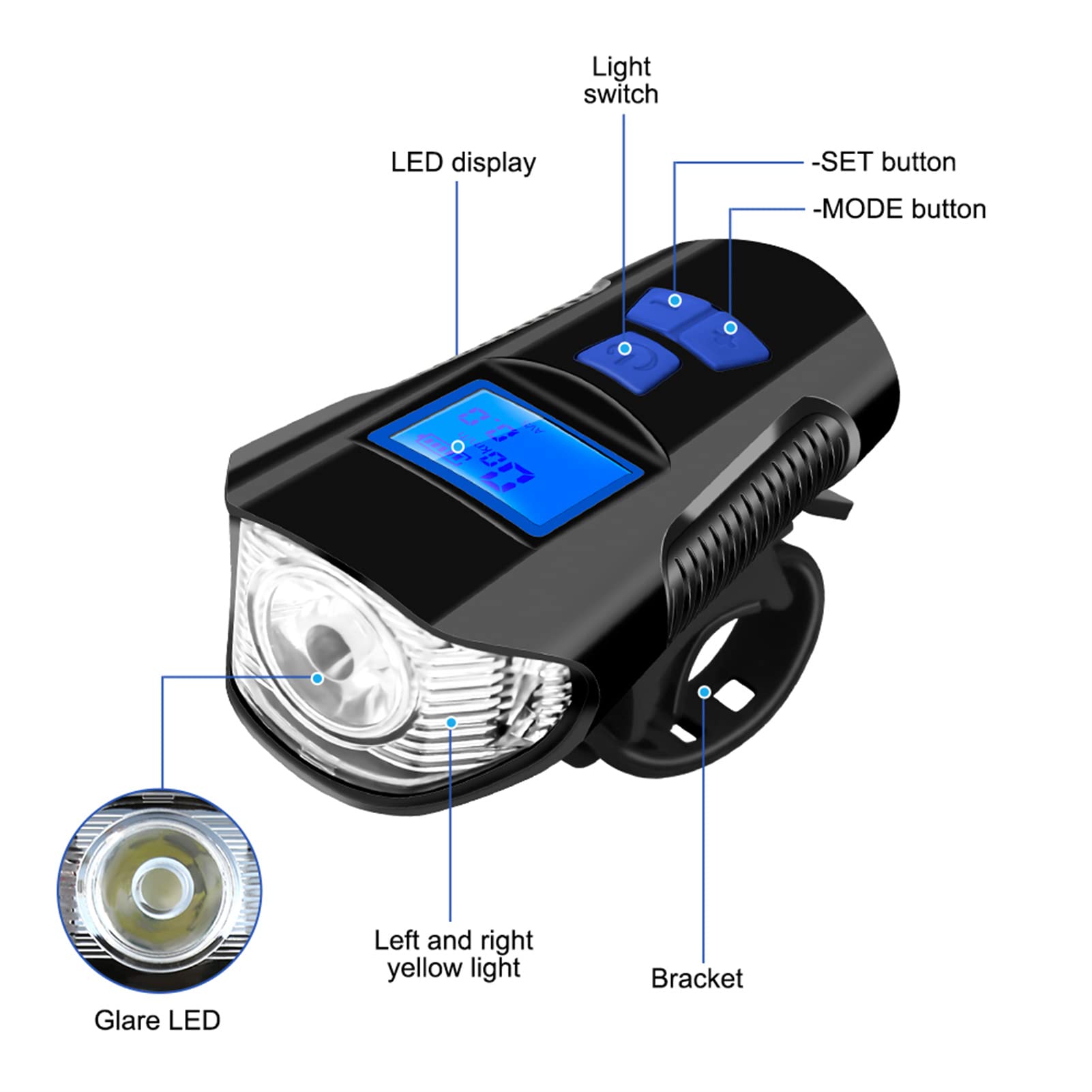 T6 LED światło rowerowe przód 1000 lumenów lampka ładowana na usb latarnia elektryczny róg rowerowy komputer rowerowy LCD prędkościomierz stoper, bezpłatny dzwonek samochodowy
