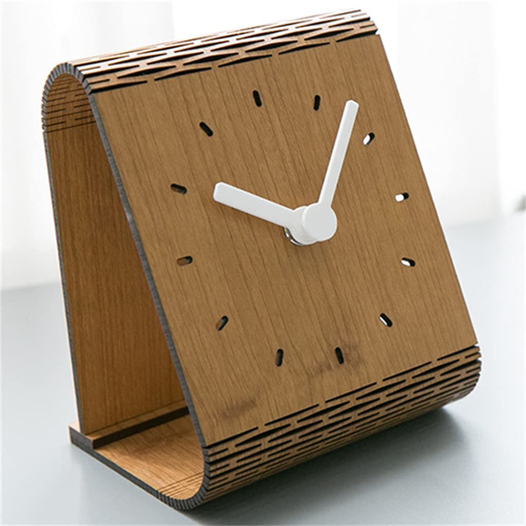 HRWLY Table Clock Solid Wood Desktop Decoration Desk Bedroom Silent Household Ornaments(Argento)