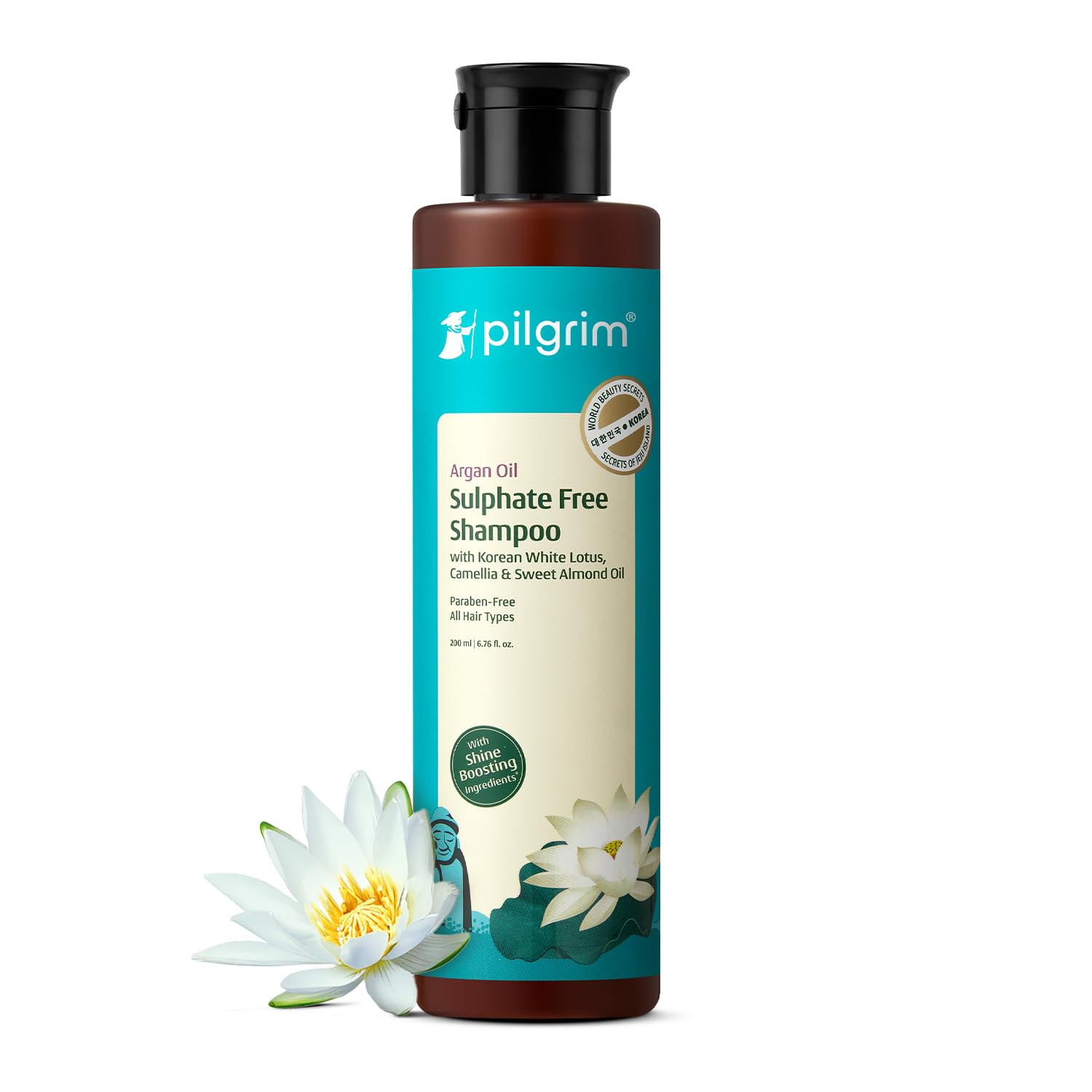 Pilgrim Argan Oil Sulfate Free Shampoo | Gentle Cleanser with White Lotus, Camellia & Almond Oil | Strengthens & Repairs Dry, Damaged Hair | Controls Hair Fall & Dandruff | 6.76 Fl Oz (200ml)
