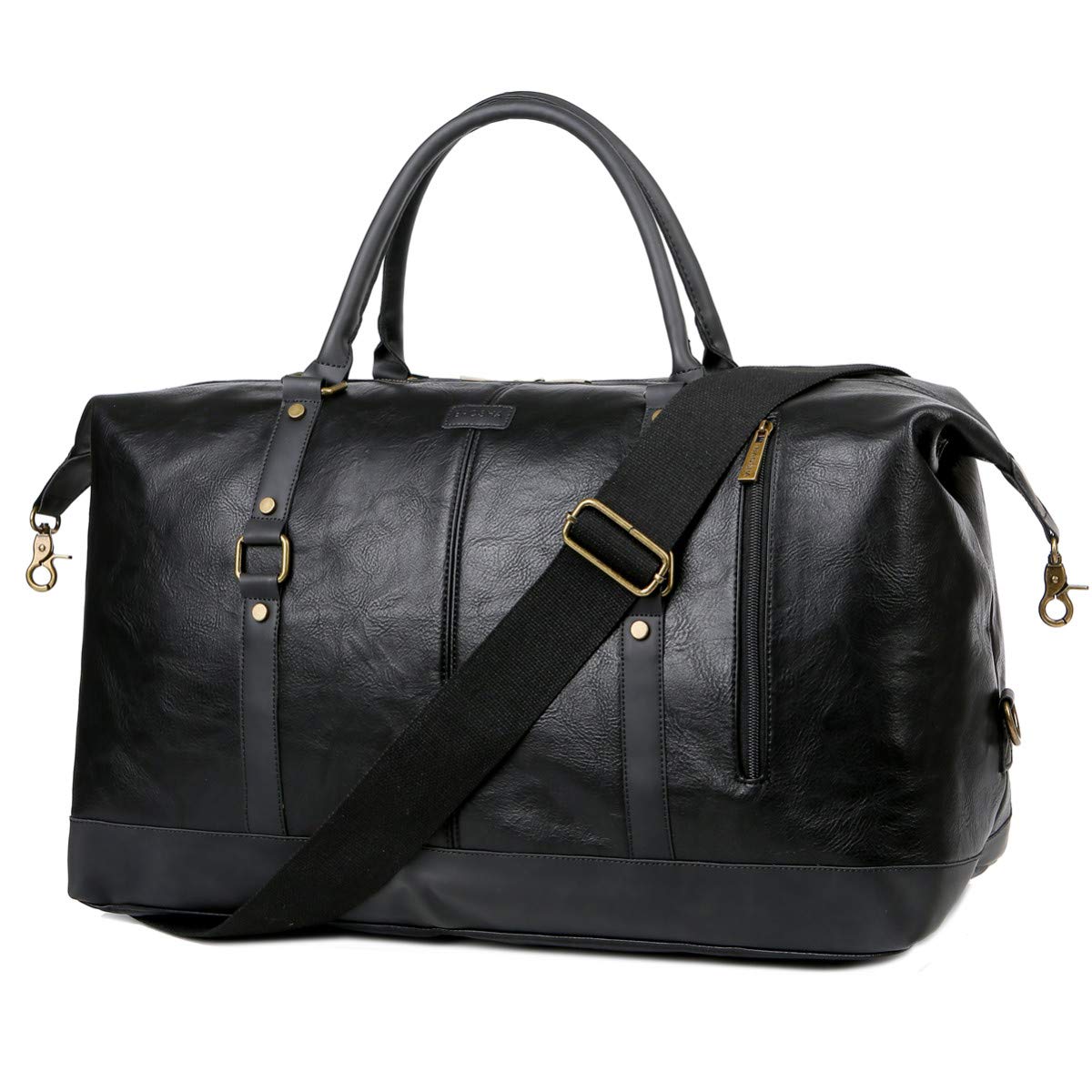 BaoshaOversized Faux Leather Travel Duffel Tote Bag Carry On Overnight Weekender Bag Travel Holdall for Men and Women HB-14 (Black)