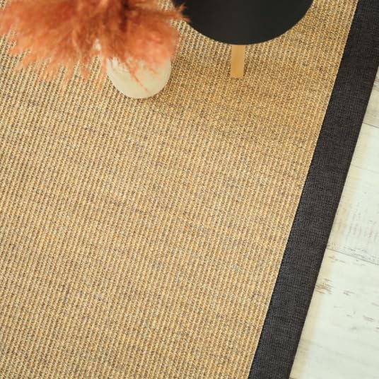 Tapis sisal Yucatan chaume - Ganse chenille brun chiné - 80 x 150 cm