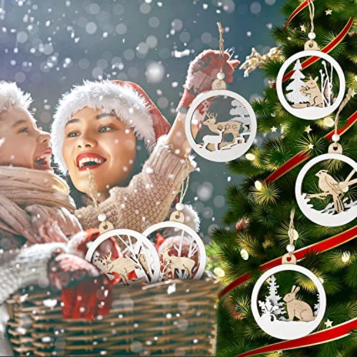 Shemira Christmas Hanging Wooden Ornaments, 6Pcs Farmhouse Rustic Ornaments For Christmas Tree Decoration,Hollow Fretwork Laser Cutting Wood Carving Ornaments,Gift Tags Pendants #TOP2
