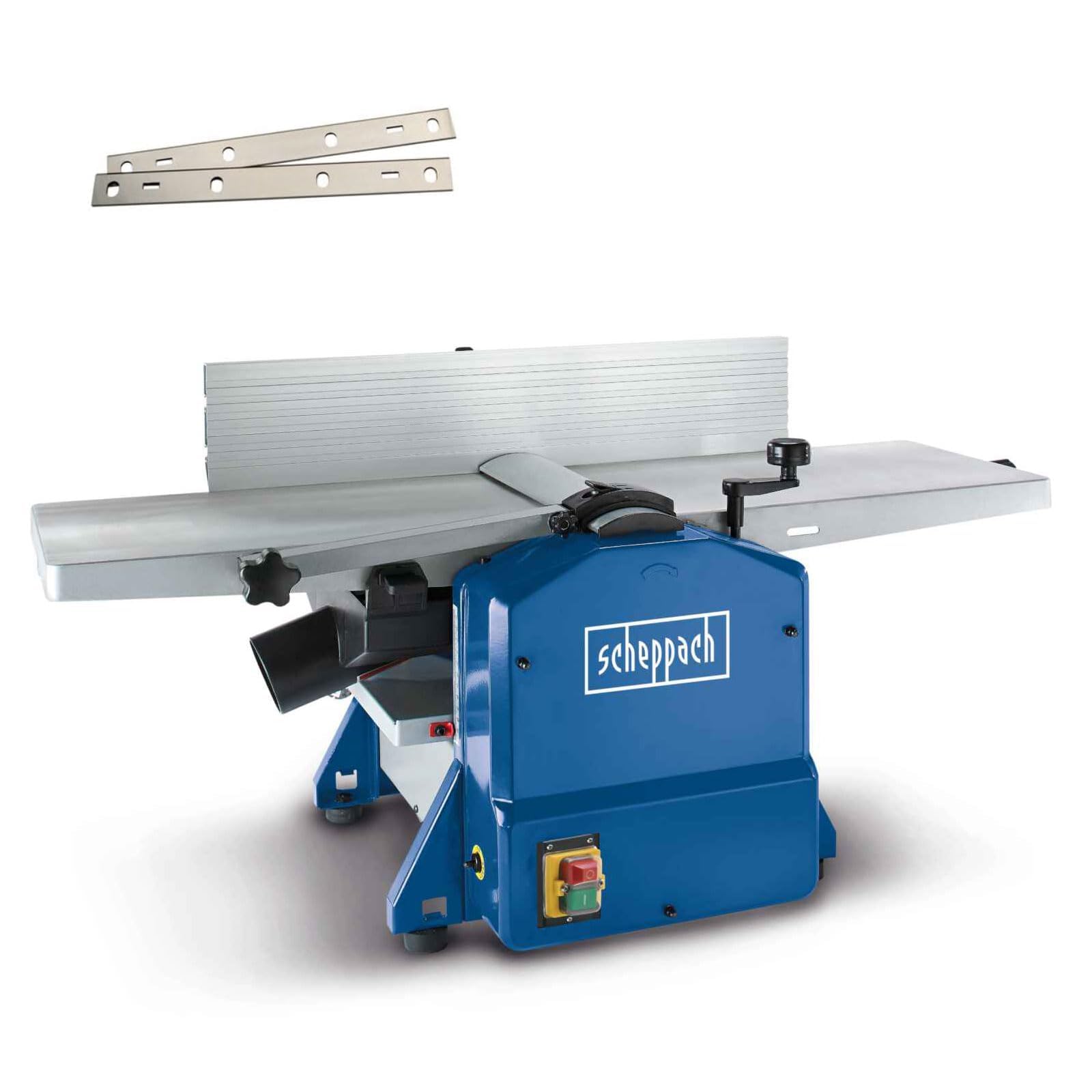 Scheppach Raboteuse & Dégauchisseuse HMS1080 | Puissance 1500W | Largeur de rabotage 254 mm | Hauteur de passage : 120mm | Vitesse de rotation des fers 9000 min-1 | Plus 2 fers supplémentaires
