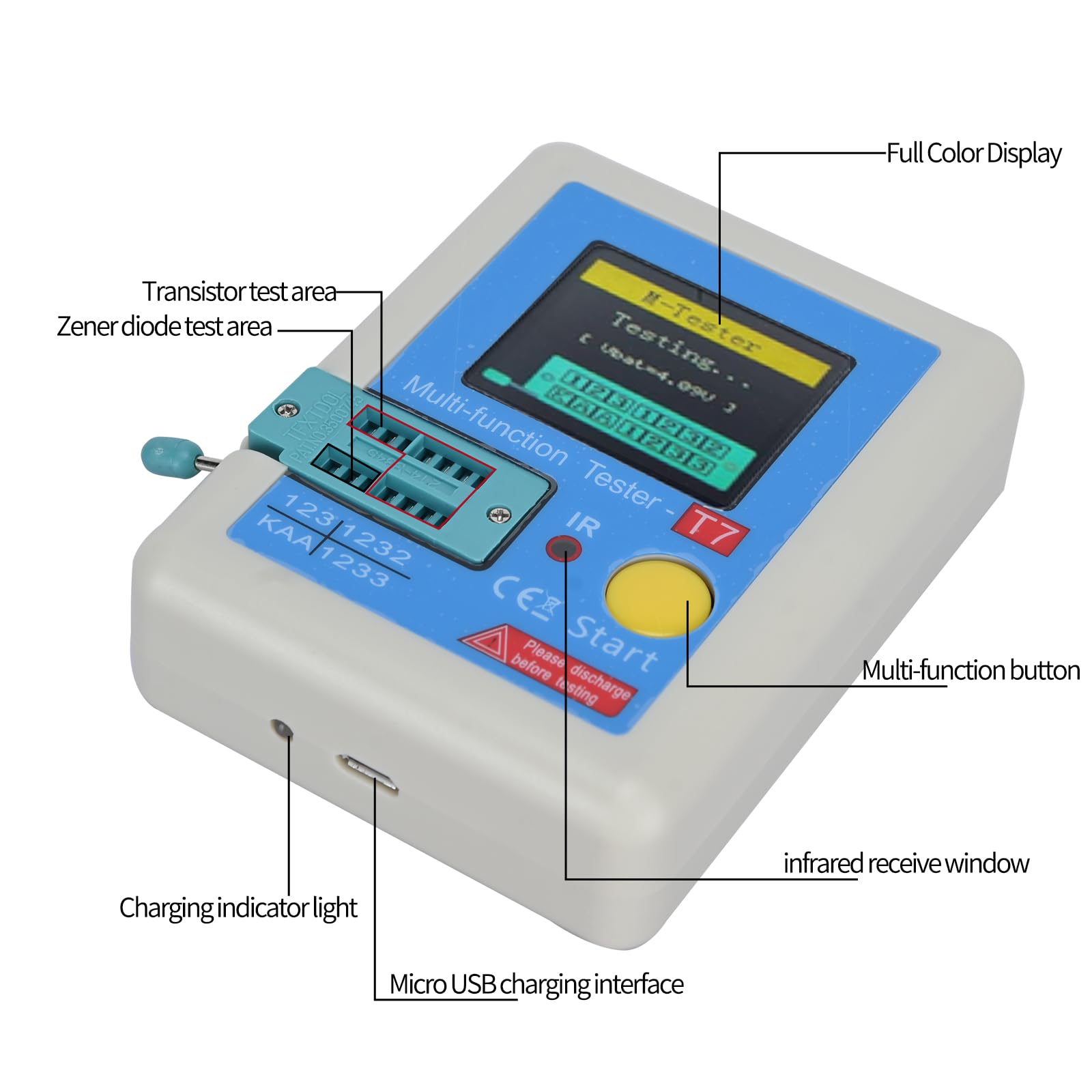 Podazz LCR-T7 Transistor-Tester, hohe Präzision, Multifunktions-Tester, 128 TFT LCD, Dioden-Kapazität, Triode
