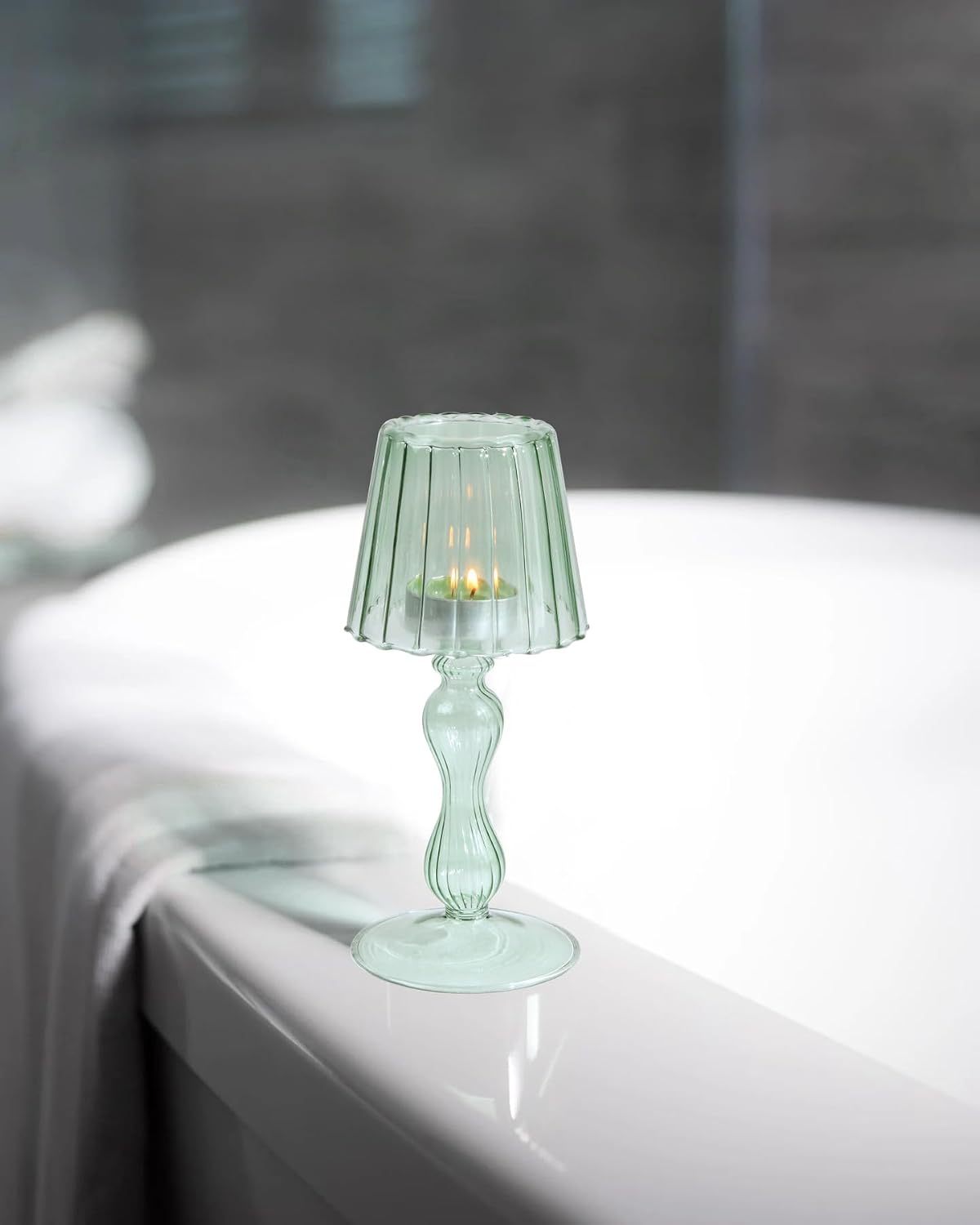 Gurfuy Desk Lamp Shaped Glass Candle Holder - Glass Hurricane Candleholder Crystal Decorative Candle Stand for Table Wedding Dinning Centerpieces Party Supplies Decor DarkGreen image 5