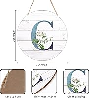 Vista 3 de Welcome Sign for Wall Initial Letter C Blue Round Wood Signs Monogram White Floral Wood Plaque Fresh Flowers 12in Mid Century Home Wall Decor for