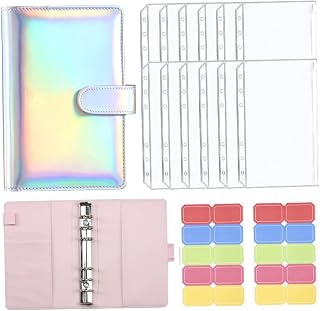 Lurrose 1 Conjunto De Livro De Orçamento Portátil Para Economizar Dinheiro Fichário Com Zíper Envelopes Fichário Planejador De Orçamento A7 Fichário De Couro Pu Fichário Transparente