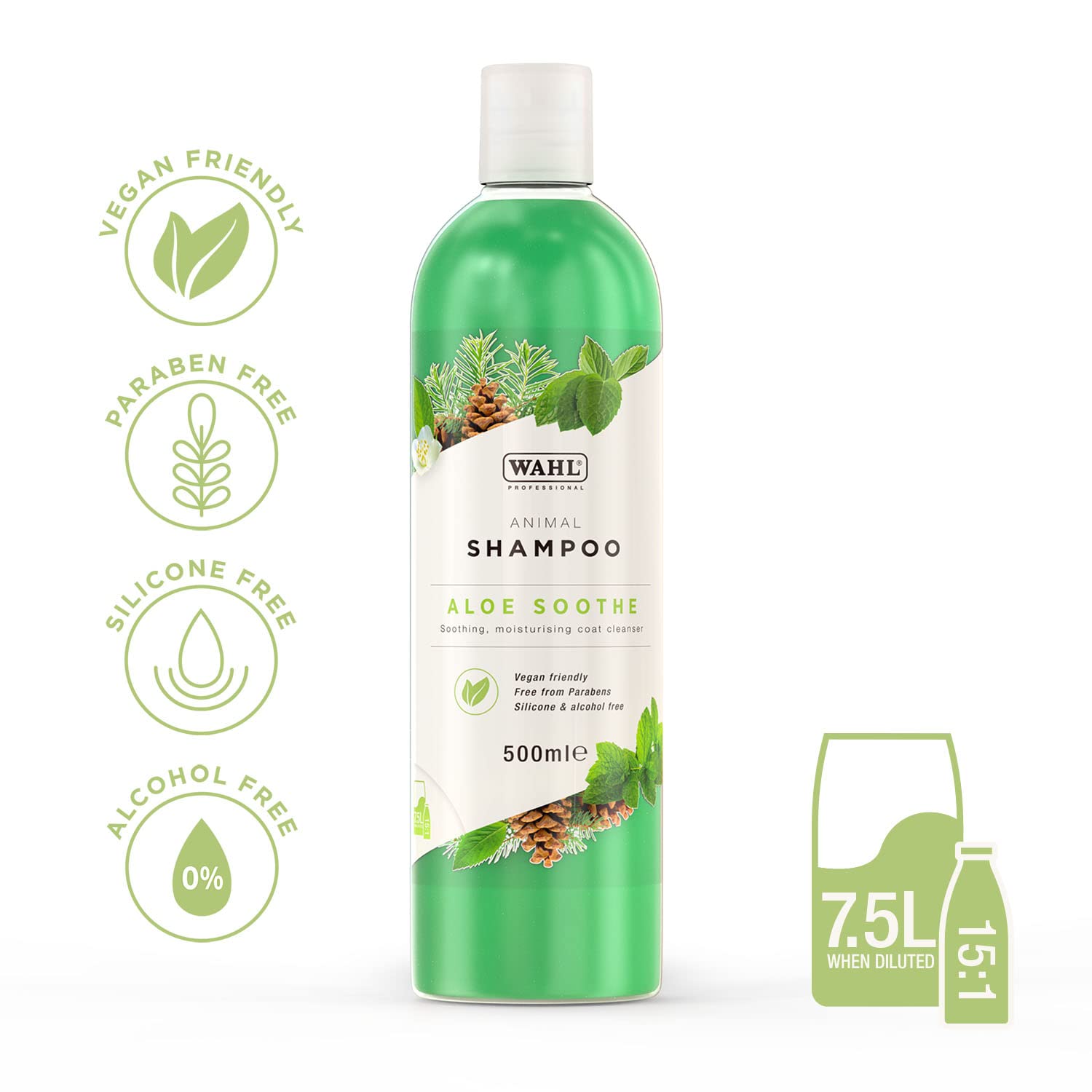 WAHL Aloe Soothe Shampoo - Shampoo per animali domestici, formula delicata, per pelli sensibili, concentrato 15:1, delicato, 500ml
