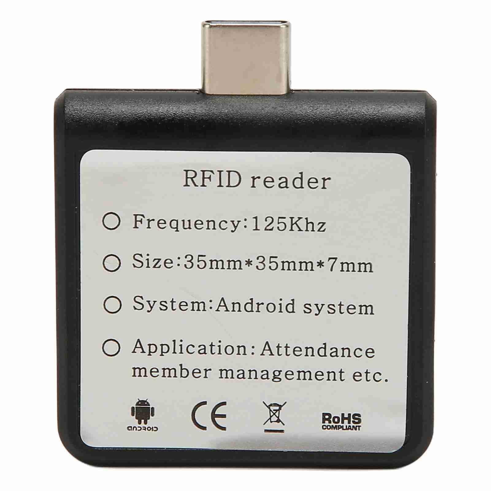 RFID ID Mobile, Typ C Schnittstelle 125Khz Tragbarer RFID-Leser Telefonkartenleser Smart Black (Schwarz)