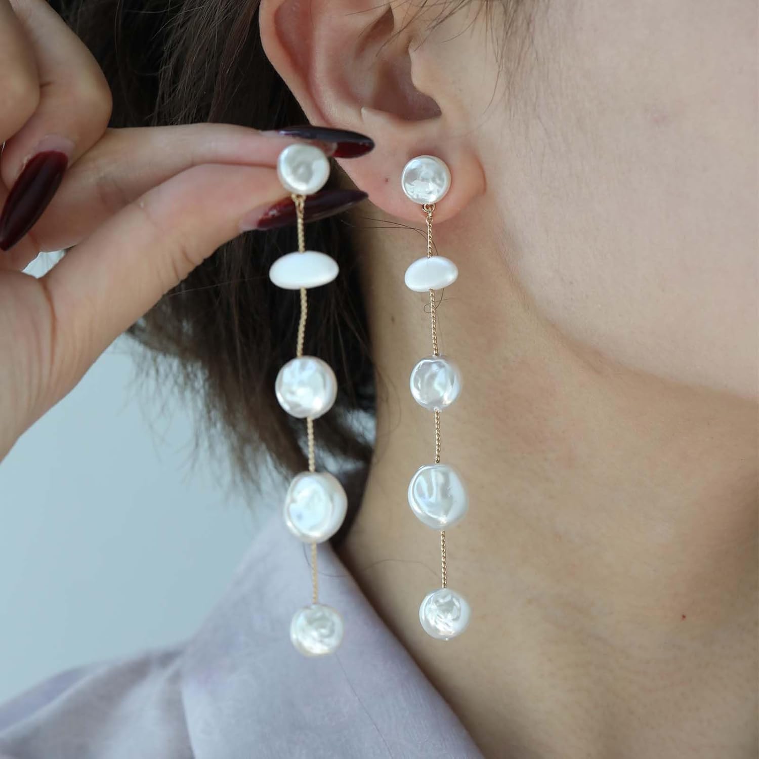 Statement Pearl Drop Earrings,Long Drop Baroque White Pearls Jewelry Gift for Her - Image 8