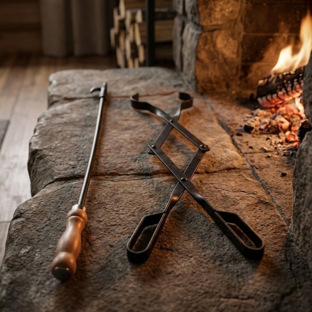 Juego Herramientas para chimenea Hierro para forjado Negro Juego