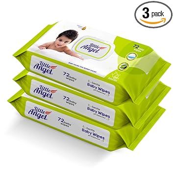 Little Angel Super Soft Cleansing Baby Wipes Lid Pack, 216 Count, Enriched with Aloe vera & Vitamin E, pH balanced, Dermatologically Tested & Alcohol-free, Pack of 3,72 count/pack - image, photos