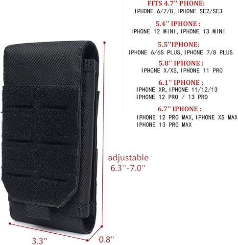 Miniatura 3 de Funda táctica universal negra Molle impermeable para iPhone 13 Pro Max12 Pro Max11 Pro MaxXS Max Less 6.7 pulgadas (compatible con OtterboxSurvivor