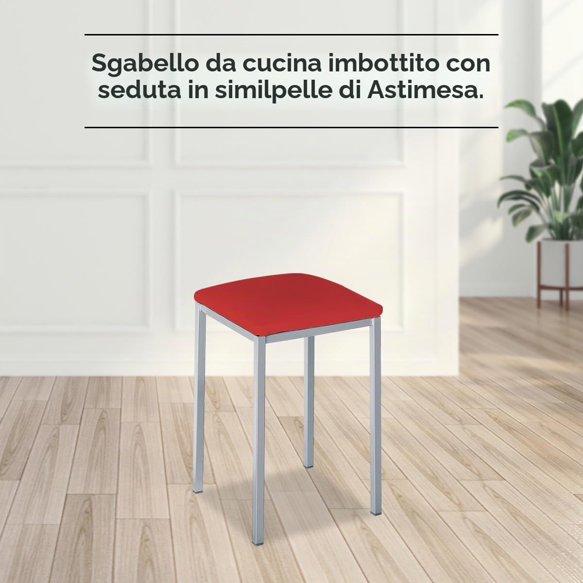 ASTIMESA Due sgabelli da cucina quadrati, in finta pelle rossa, altezza della seduta: 45 cm