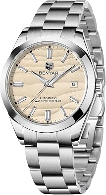 BENYAR Mechanical Mens Watch Automatic Movement 50M Waterproof Luminous Date Display Simple Easy to Read Casual Business Mens Stainless Steel Watch