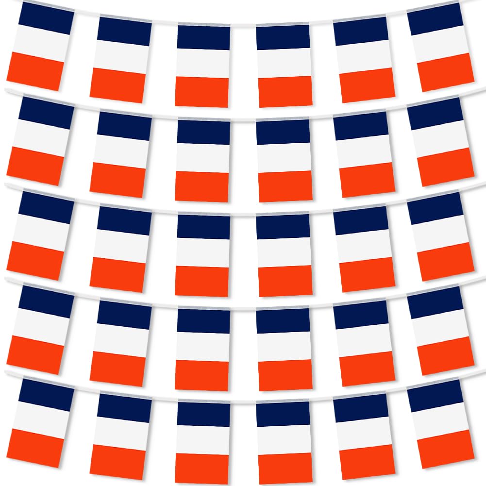 Französische Flagge, rechteckige französische Flagge Banner, 30 französische Flaggen Streamer für Festival Dekoration (insgesamt 10 Meter)