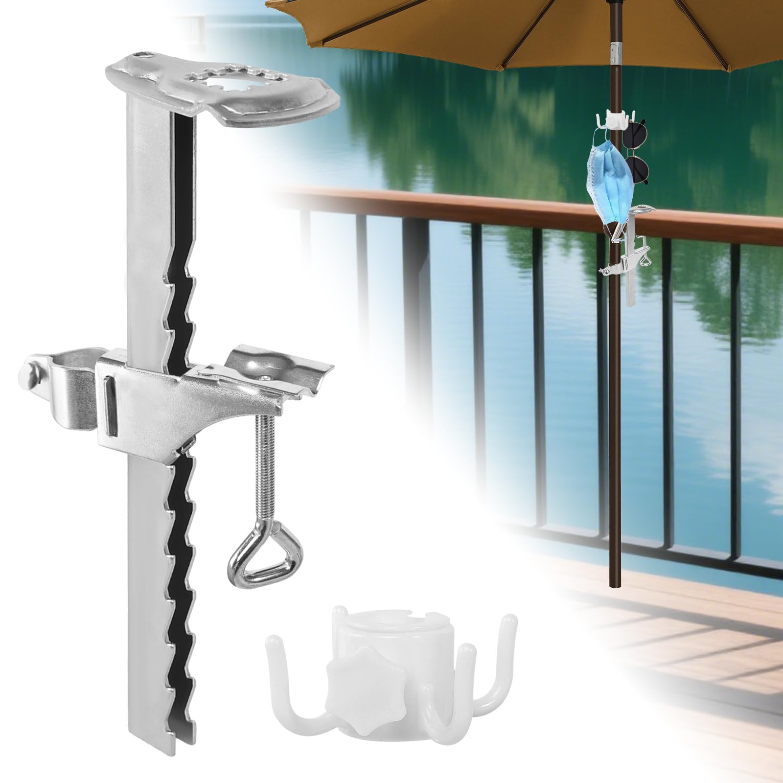 Sonnenschirm Halterung Balkon, Einstellbar Sonnenschirmhalter Balkongeländer Verlängerte Schirmständer Sonnenschirm mit Aufhängehaken, Sonnenschirmhalter Balkongeländer für Geländer Terrassen Tische