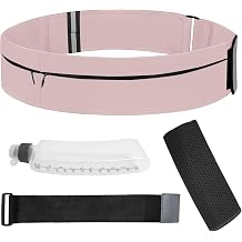 Running Belt for Women Men with Water Bottle &amp; Cooling Towel,Waterproof Running Bag with Adjustable Extension Strap &amp; 3 pocket, Reflective Belt Waist Pack for Hiking, Jogging &amp; Travel (Pink, Medium)