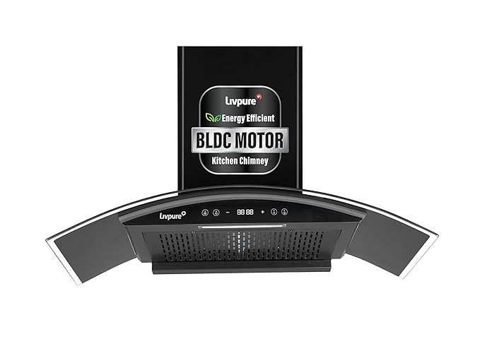 Livpure 90cm 1400m3/hr BLDC Filterless Autoclean Chimney|9 Speed With RPM Display|Oil Collector|Touch & Gesture Control |10 Yrs Warranty on Motor, 2 Yr Comprehensive| LIV-ETERNA-BLDC-90-FL-HAC,Black