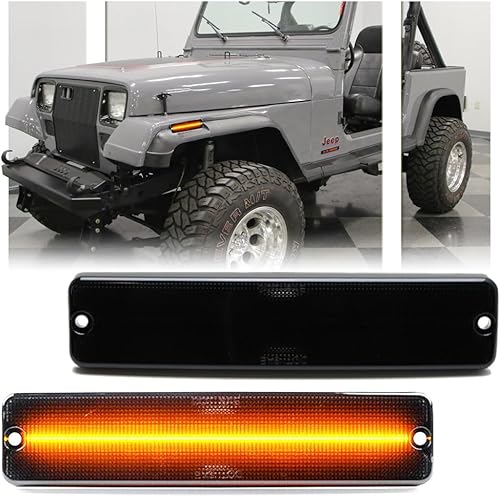 GSOWO 2 luces LED ámbar de marcador lateral para Jeep Wrangler YJ 1987-1995 indicador de señal de giro frontal de lente ahumada lámparas laterales